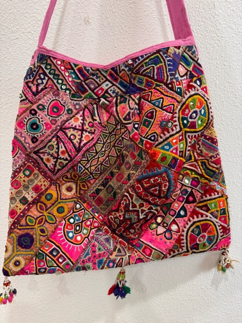 Boho Embroidered Pink Patchwork Crossbody Bag